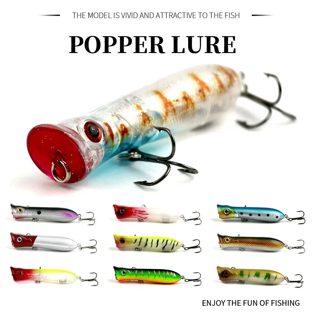 5CM/7.4G Popper Hard Floating Fishing Lure with 3D Lure Eyes in Saltwater