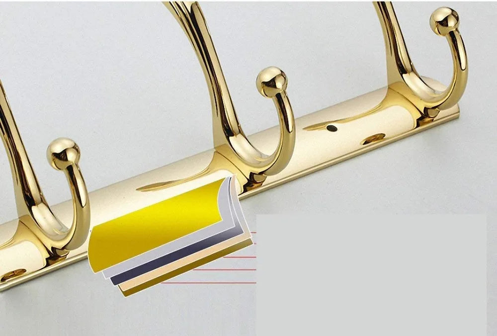 Luxury Shower Bathroom Accessories Set, Towel Ring, Paper Holder, Coat Hook, Toilet Brush, Polished Gold, Bath Hardware