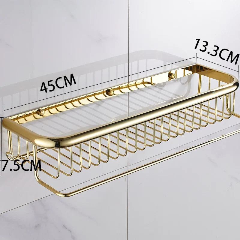Luxury Shower Bathroom Accessories Set, Towel Ring, Paper Holder, Coat Hook, Toilet Brush, Polished Gold, Bath Hardware