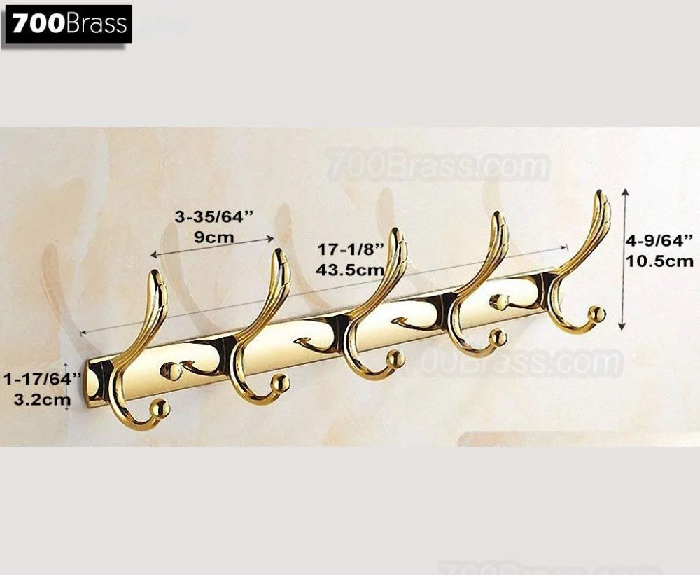 Luxury Shower Bathroom Accessories Set, Towel Ring, Paper Holder, Coat Hook, Toilet Brush, Polished Gold, Bath Hardware