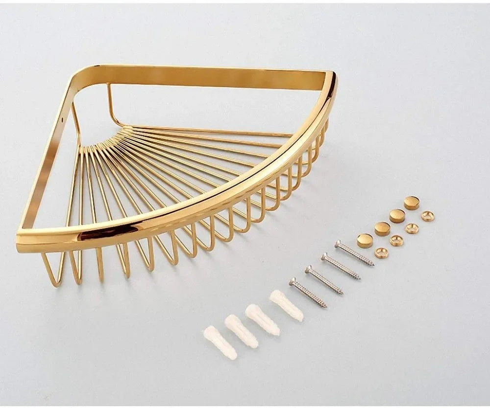Luxury Shower Bathroom Accessories Set, Towel Ring, Paper Holder, Coat Hook, Toilet Brush, Polished Gold, Bath Hardware