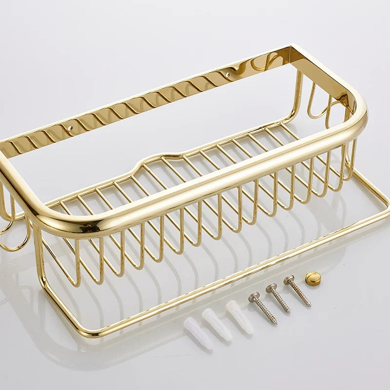Luxury Shower Bathroom Accessories Set, Towel Ring, Paper Holder, Coat Hook, Toilet Brush, Polished Gold, Bath Hardware