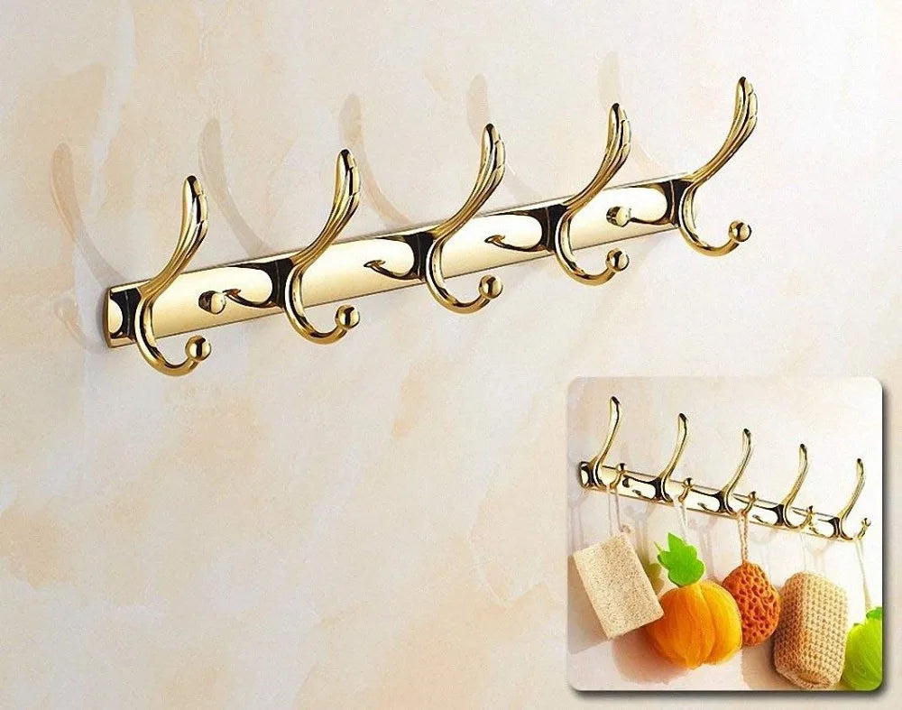 Luxury Shower Bathroom Accessories Set, Towel Ring, Paper Holder, Coat Hook, Toilet Brush, Polished Gold, Bath Hardware