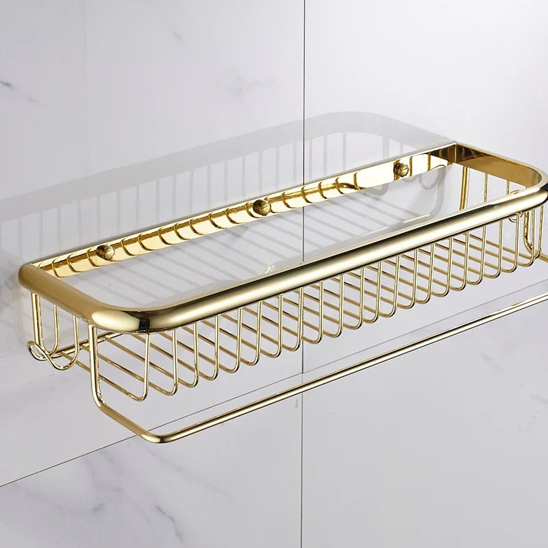 Luxury Shower Bathroom Accessories Set, Towel Ring, Paper Holder, Coat Hook, Toilet Brush, Polished Gold, Bath Hardware
