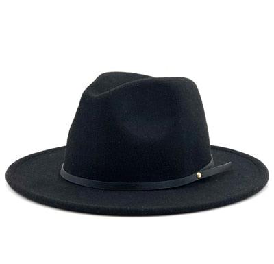 Women Men Wool Vintage Black Fedora Hat With Wide Unique Fedora Hats With Belt Buckle For Men Women Brim Gentleman Elegant Lady Winter Autumn Soft Caps