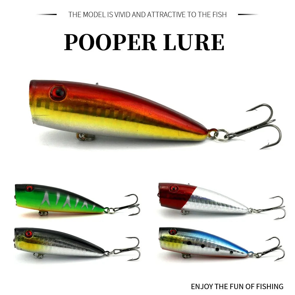 5CM/7.4G Popper Hard Floating Fishing Lure with 3D Lure Eyes in Saltwater