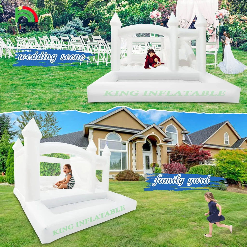 15x15x10ft White Inflatable Bounce Castle Kids Bounce House with Slide,Ball Pit for Party