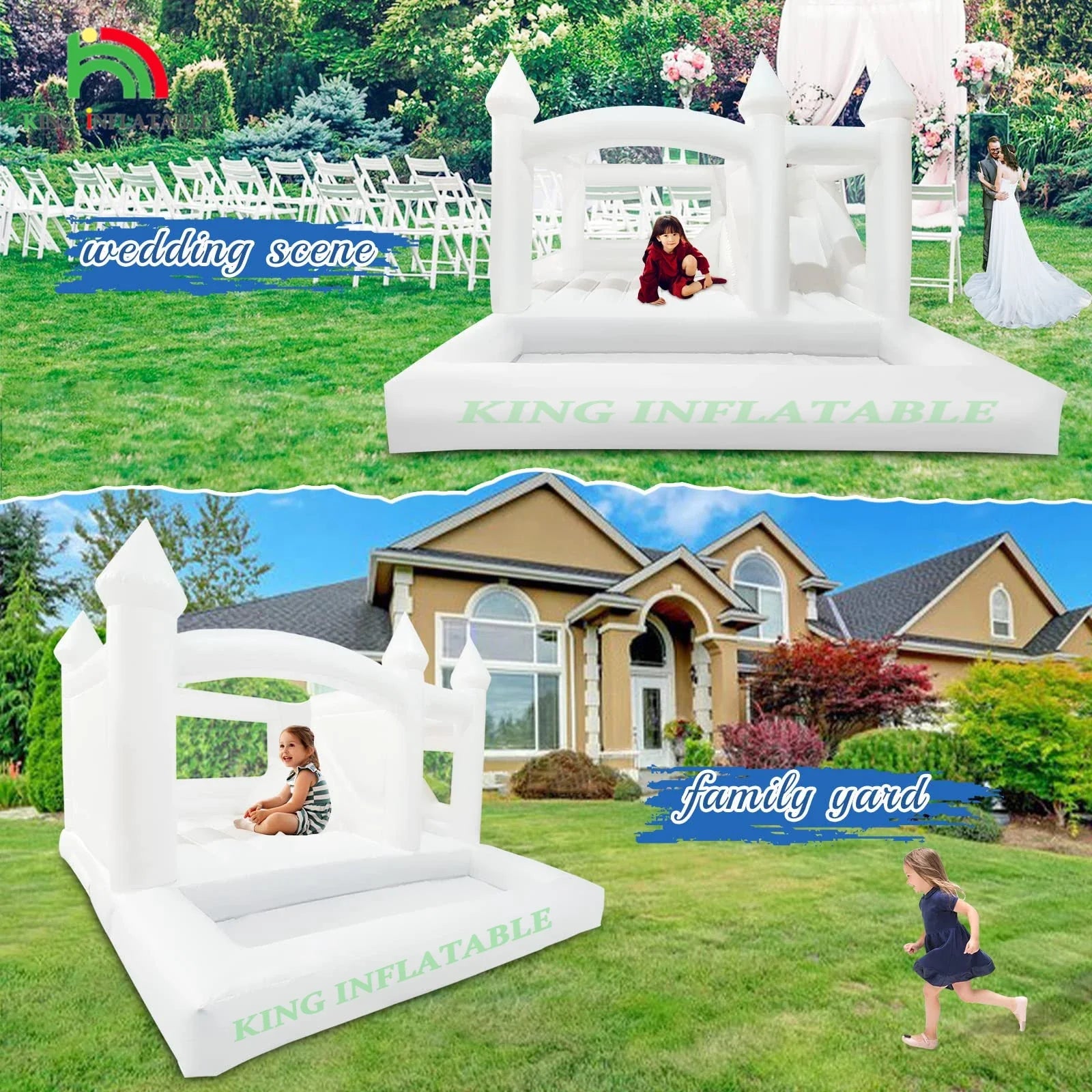15x15x10ft White Inflatable Bounce Castle Kids Bounce House with Slide,Ball Pit for Party