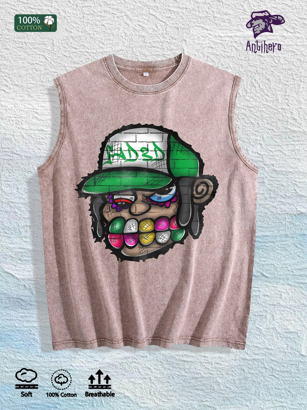 Graffiti - Style Character Graphic Washed Vest US Warehouse 3 Colors Cotton Tank