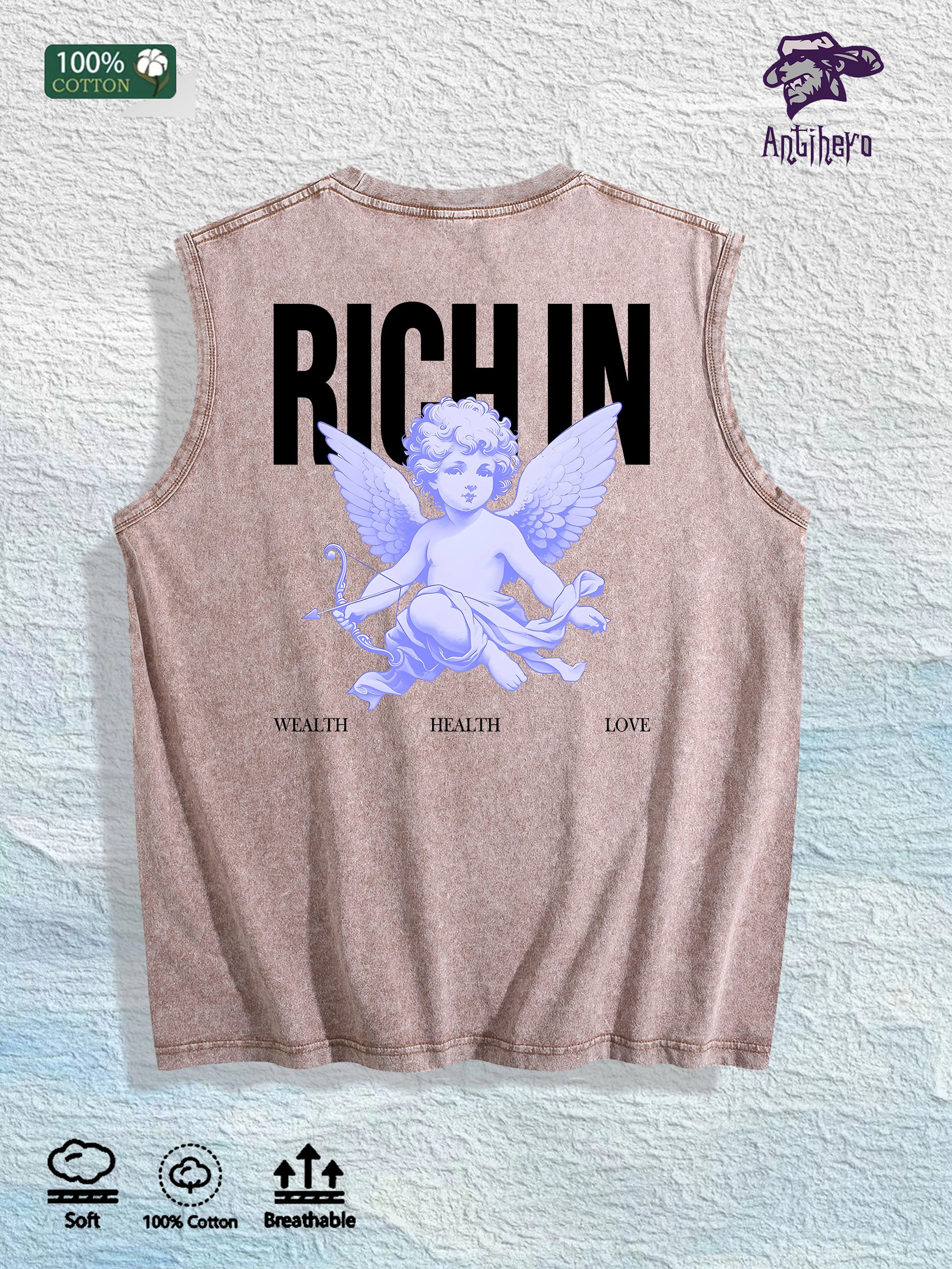 Angel & RICH in Graphic Washed Vest US Warehouse 3 Colors Cotton Tank
