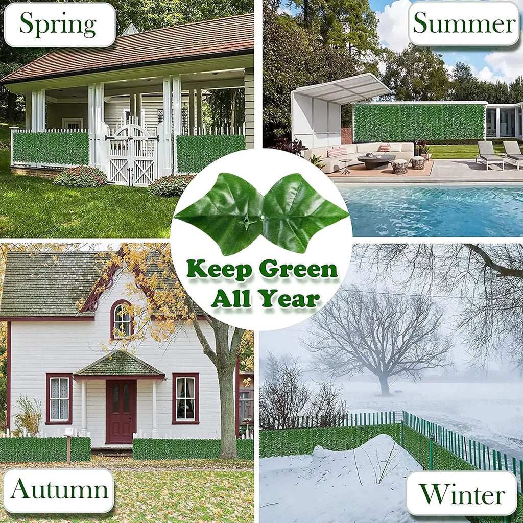 JS UV-Anti Plastic Ivy Leaves Vines Privacy Fence Screen Artificial Grass Wall for Outdoor Decor