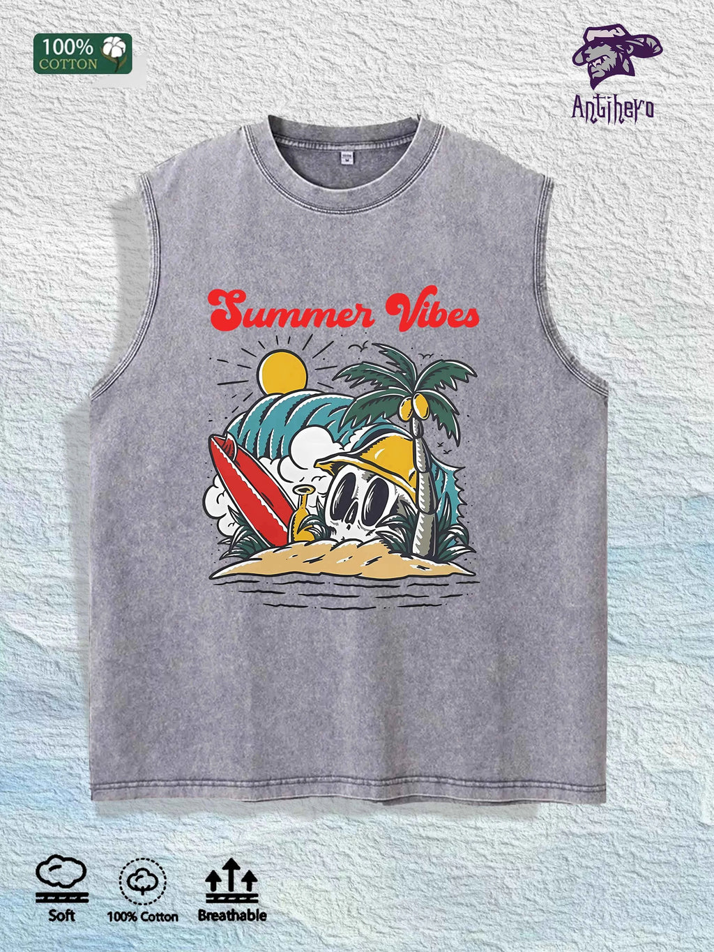 ROOST Waterfowl Deer Graphic Washed Vest US Warehouse 3 Colors Cotton Tank