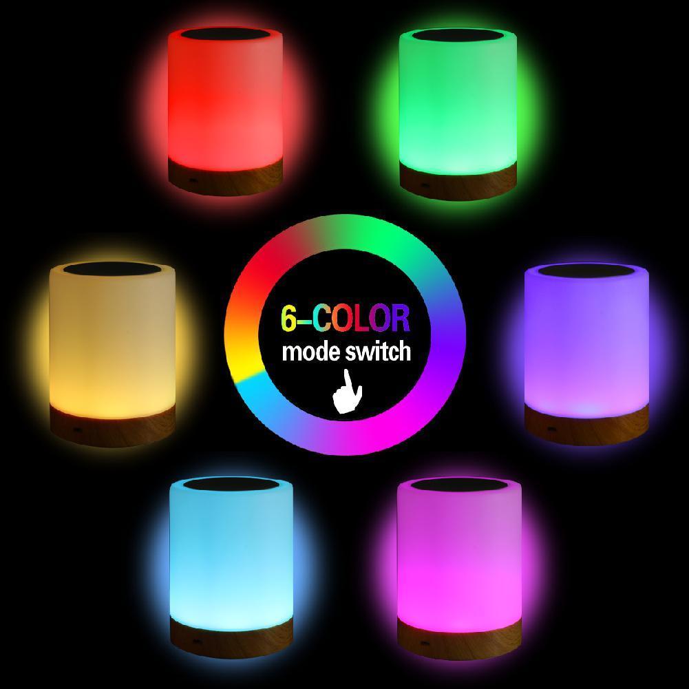Studyset USB Charging LED Touch Colorful Night Lamp Wood Grain Bed Light Home Office Decoration Gift For Home Room or Office Camping lamp