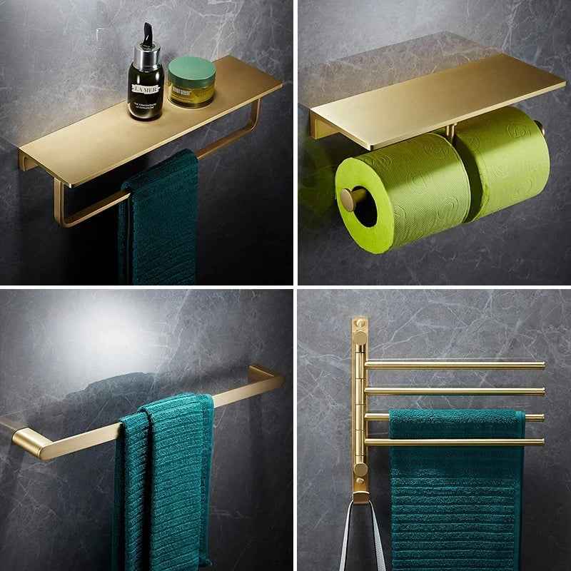 Bathroom Accessories Bathroom Shelf Towel Rack Paper holder Toilet Brush Holder Towel Ranger Brushed Gold Brass Bath Hardware