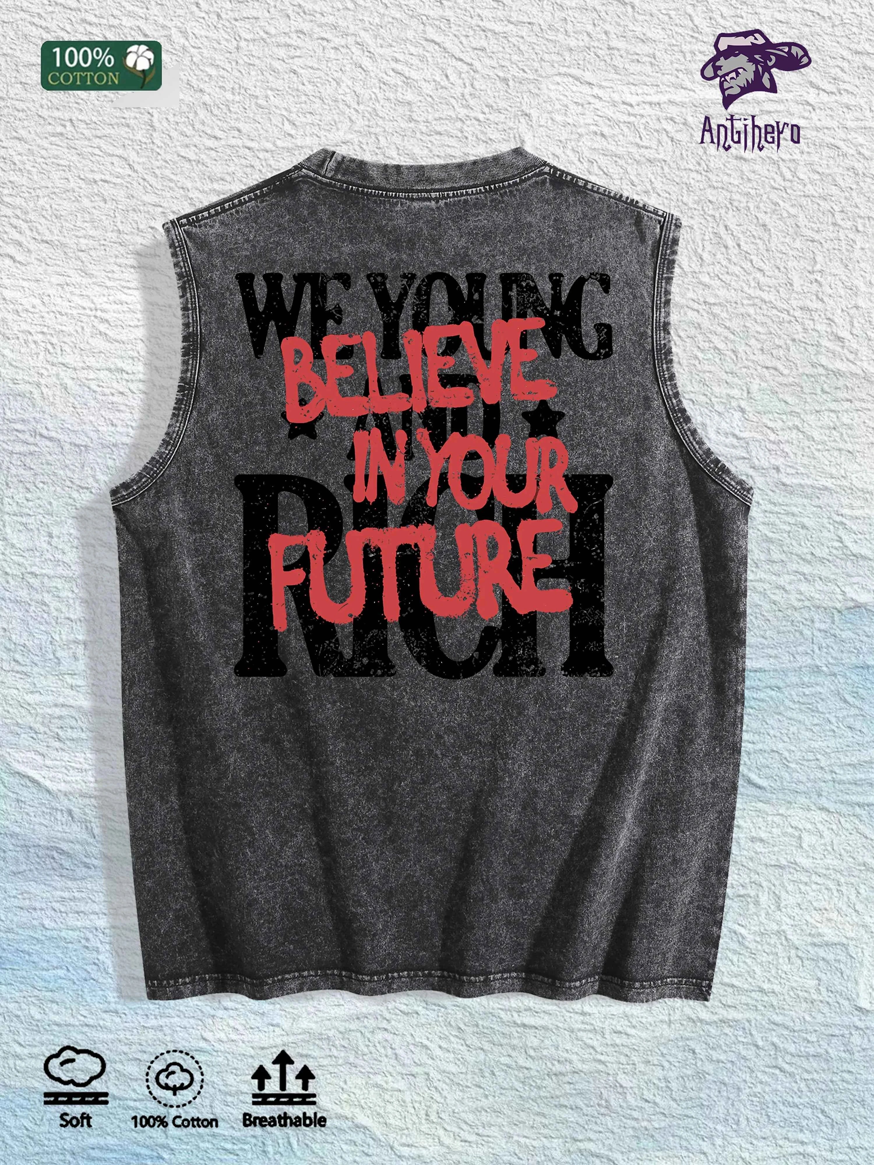 Young Rich Future Graphic Washed Vest US Warehouse 3 Colors Cotton Tank