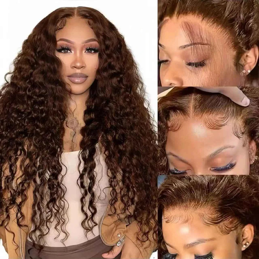 13x6 Light Brown Deep Wave Curly  HD Lace Front Wig Brazilian Remy Human Hair Glueless Lace Frontal Closure Wig for Black Women