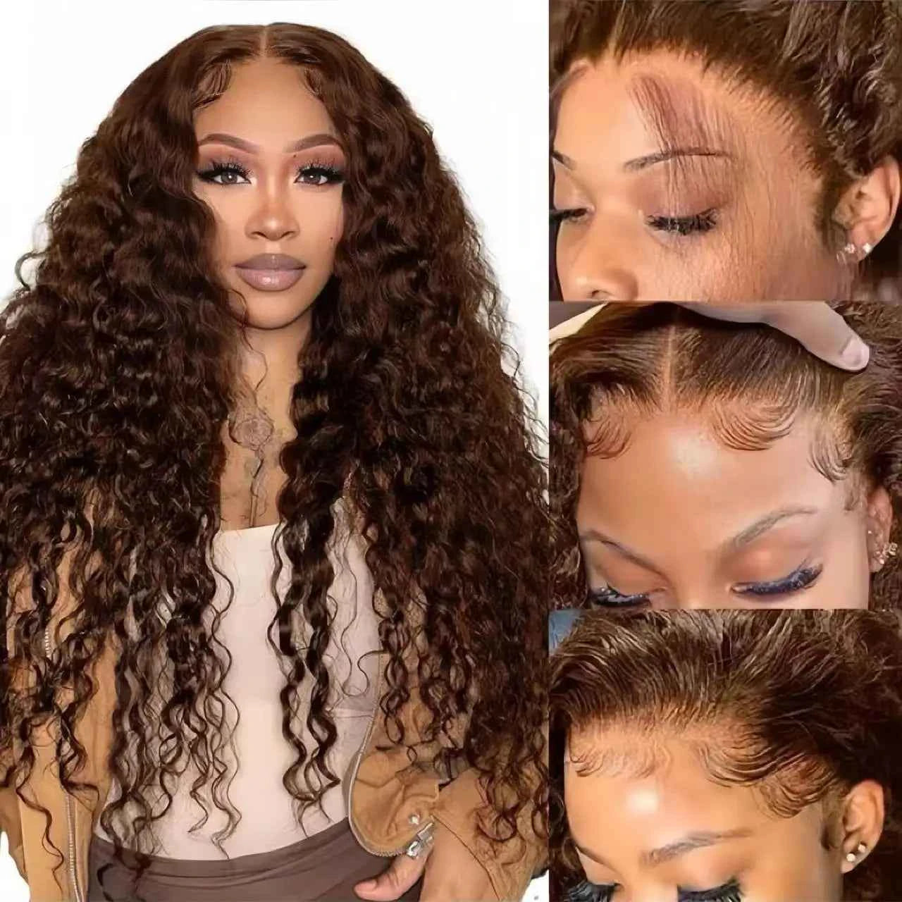 13x6 Light Brown Deep Wave Curly  HD Lace Front Wig Brazilian Remy Human Hair Glueless Lace Frontal Closure Wig for Black Women
