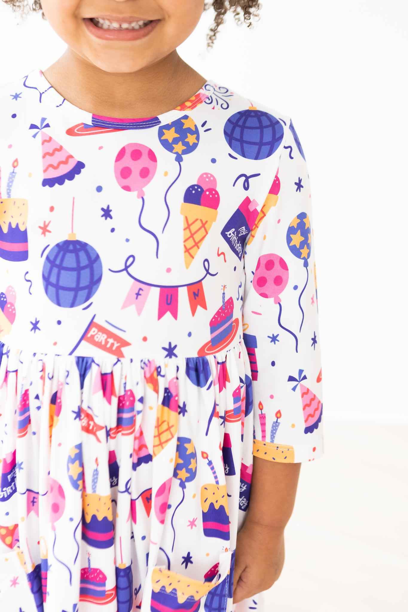Happy Birthday 3/4 Sleeve Pocket Twirl Dress