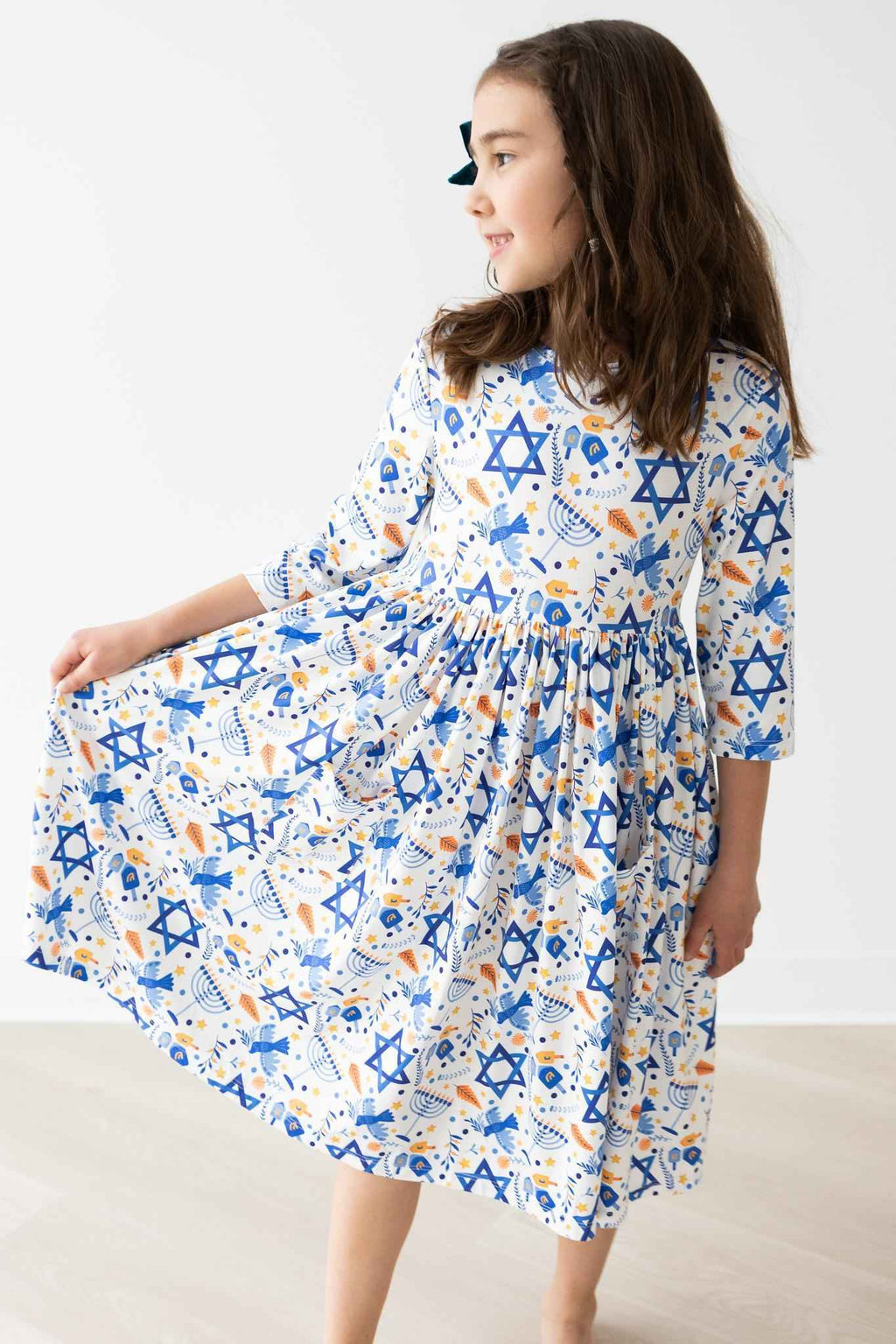 Happy Hanukkah 3/4 Sleeve Pocket Twirl Dress