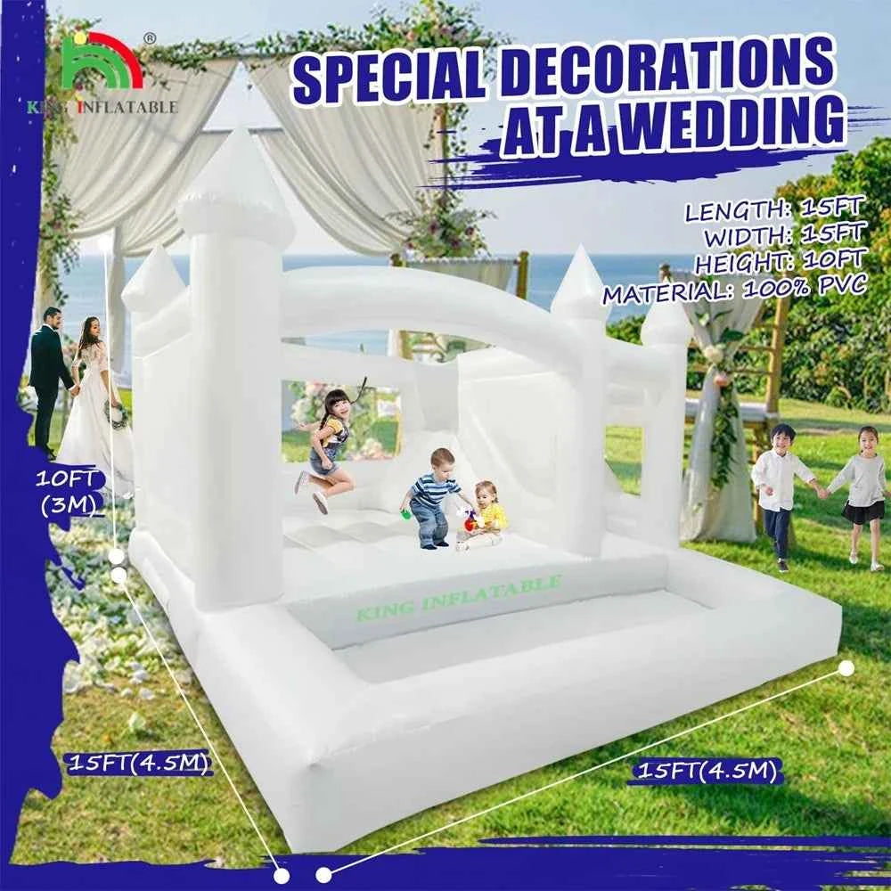 15x15x10ft White Inflatable Bounce Castle Kids Bounce House with Slide,Ball Pit for Party
