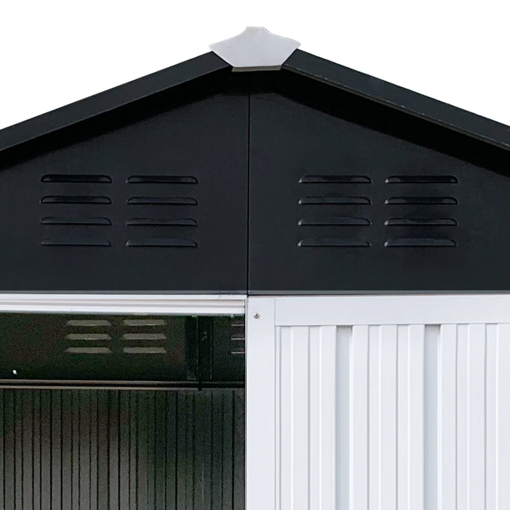 Outdoor Storage Sheds 4X6FT Apex Roof in Black Roof+White Walls With Floor Foundation