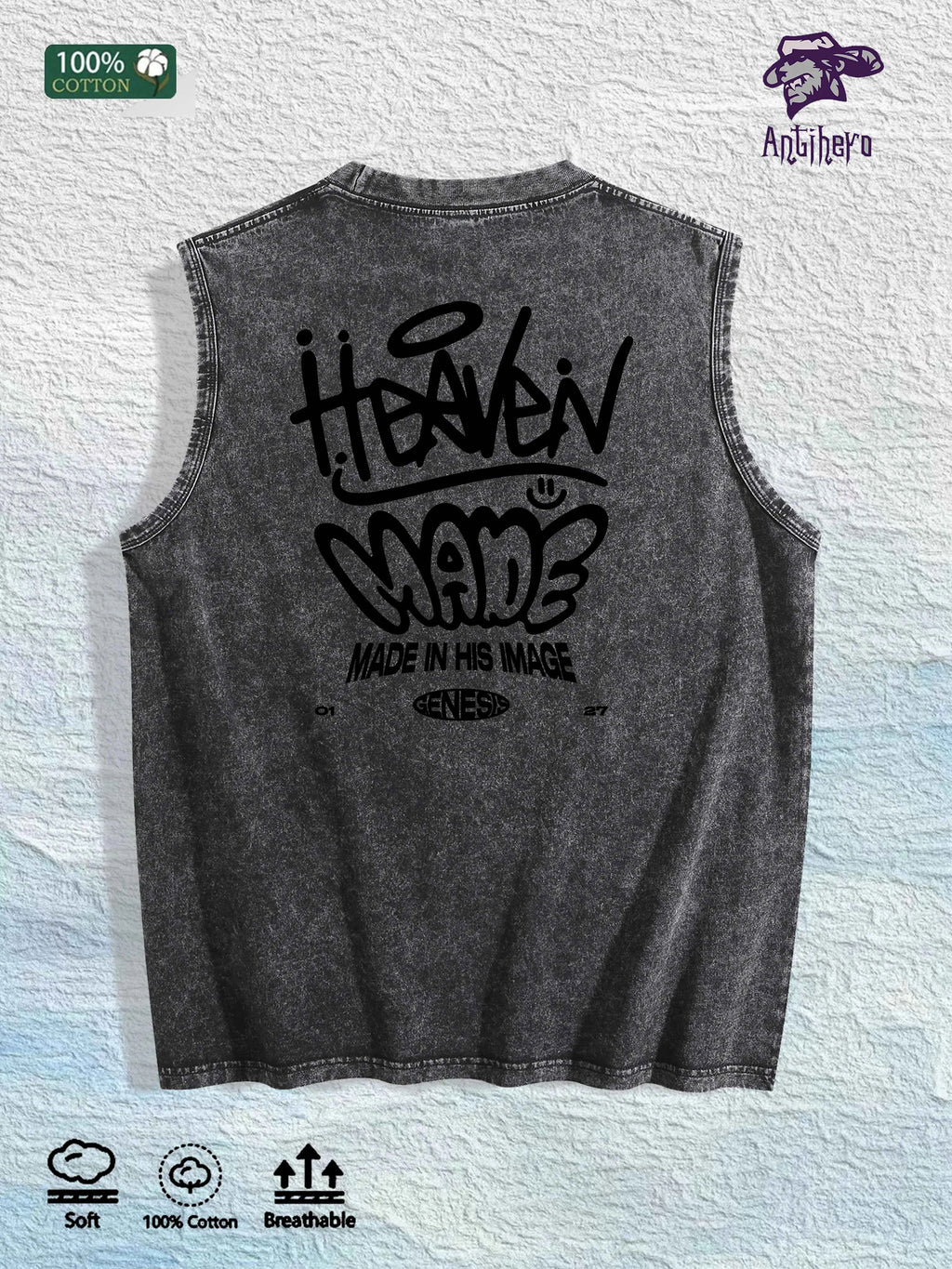 Heaven Made Graphic Washed Vest US Warehouse 3 Colors Cotton Tank