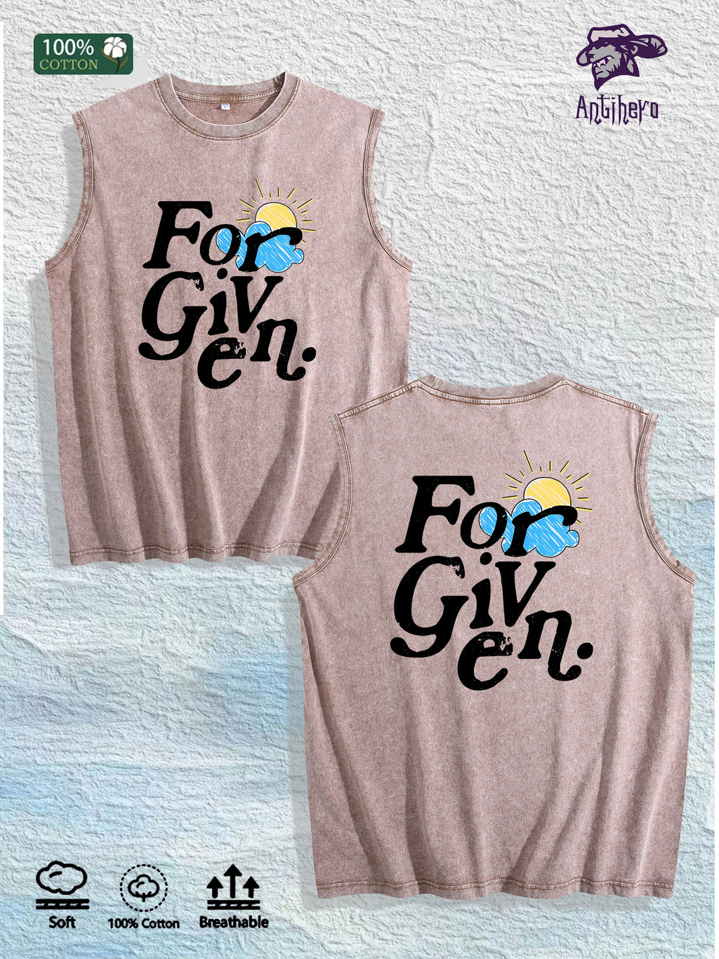 For Given Graphic Washed Vest US Warehouse 3 Colors Cotton Tank