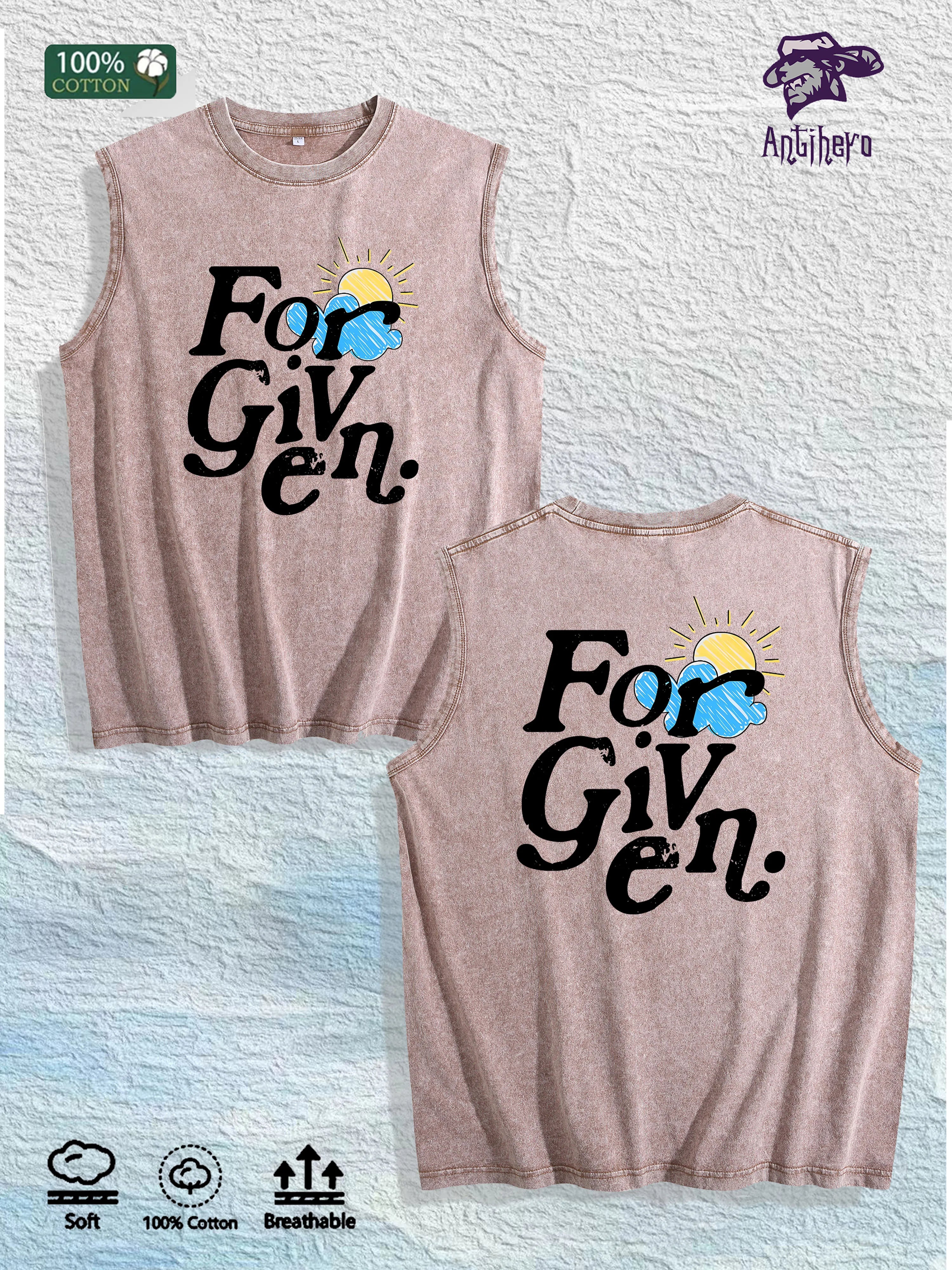 For Given Graphic Washed Vest US Warehouse 3 Colors Cotton Tank