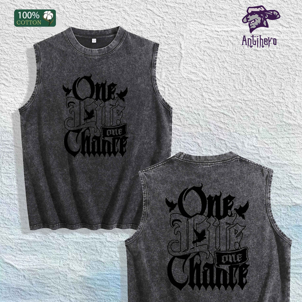 One Life One Chance Graphic Washed Vest US Warehouse 3 Colors Cotton Tank
