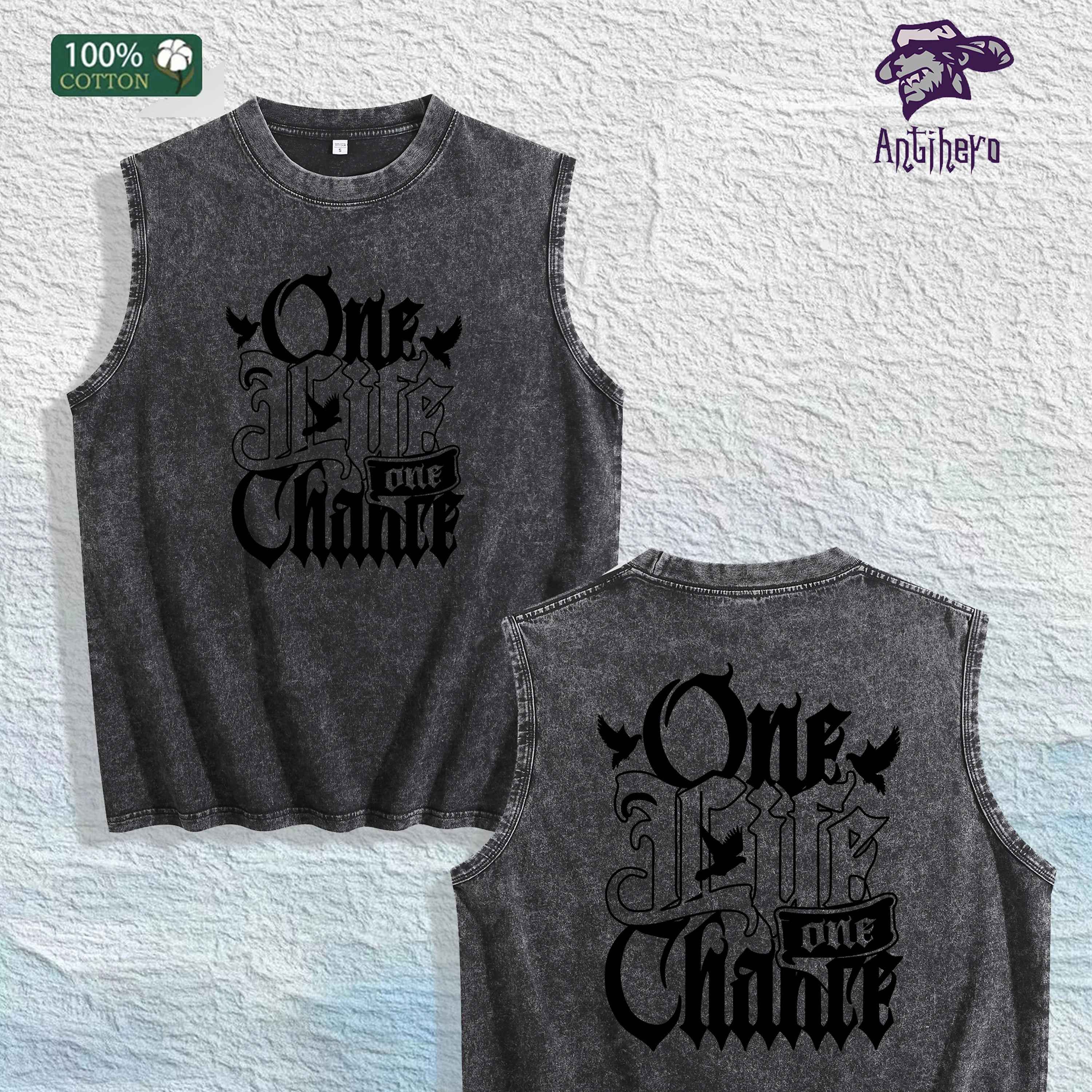One Life One Chance Graphic Washed Vest US Warehouse 3 Colors Cotton Tank