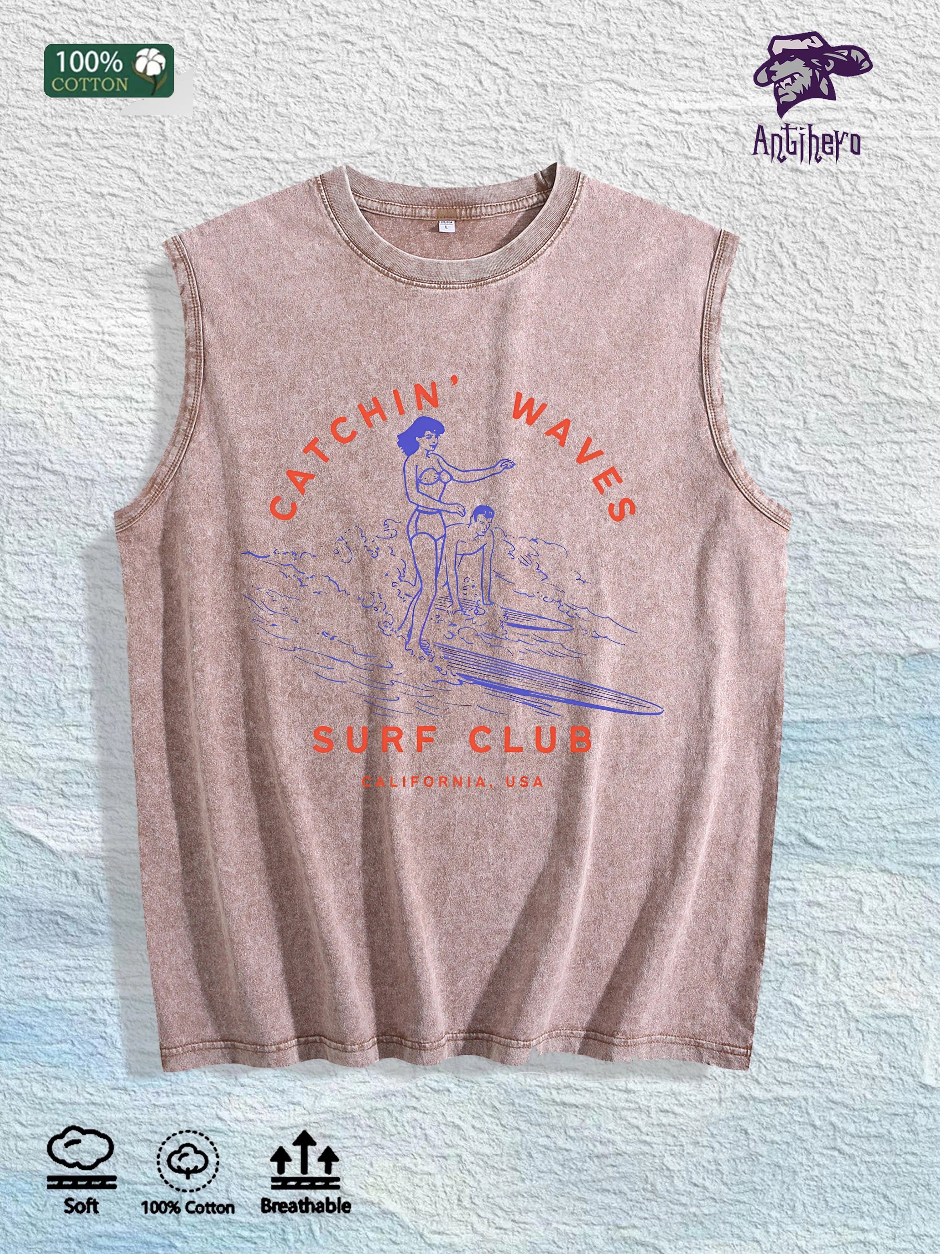 Unique Celebrity - Inspired Graphic Washed Vest US Warehouse 3 Colors Cotton Tank