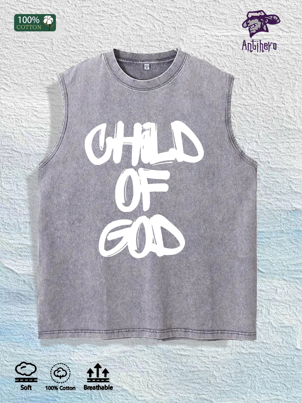 CHILD of GOD Slogan Graphic Washed Vest US Warehouse 3 Colors Cotton Tank