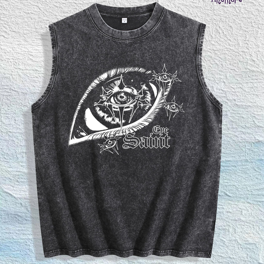 Mystic Eye & the Saint Graphic Washed Vest US Warehouse 3 Colors Cotton Tank