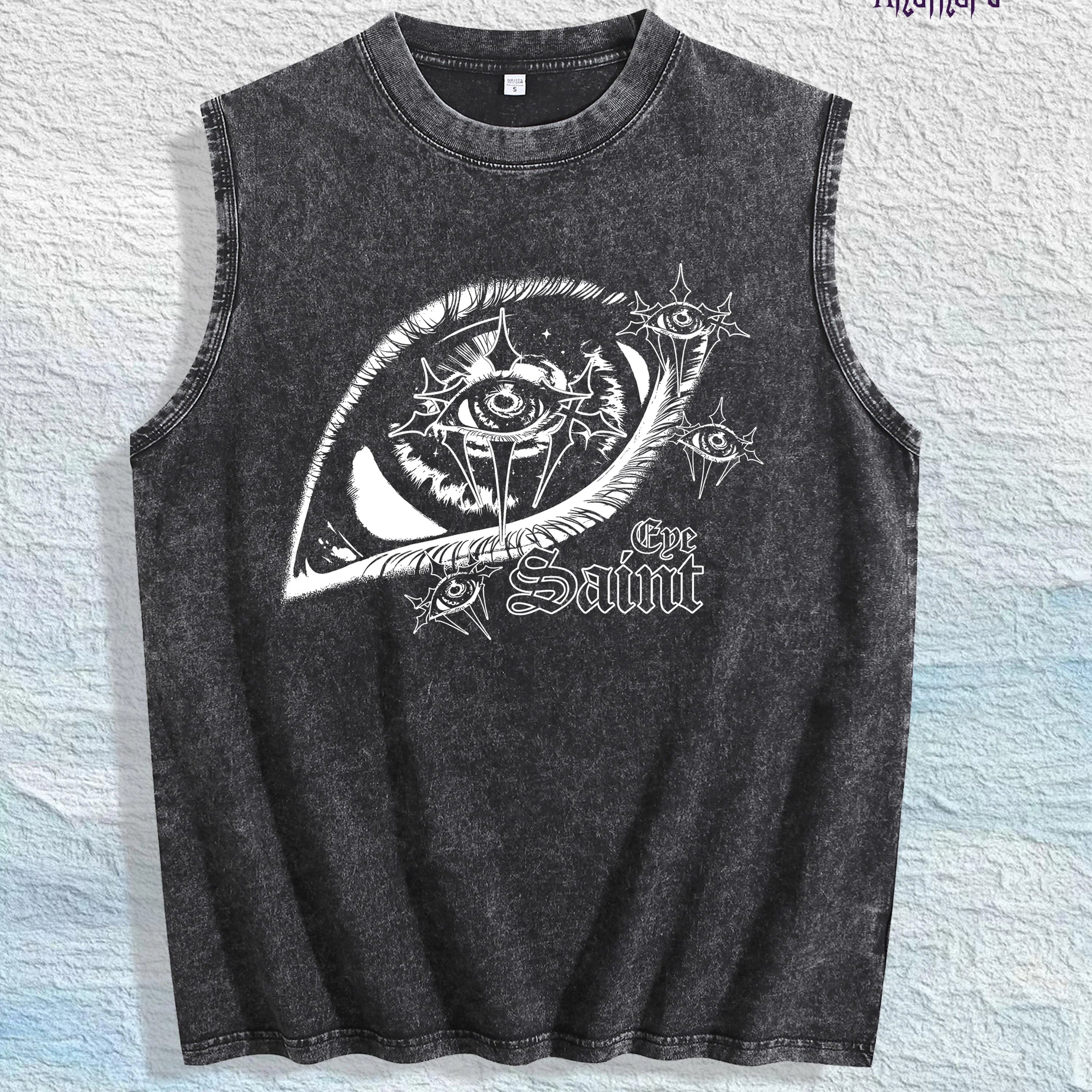 Mystic Eye & the Saint Graphic Washed Vest US Warehouse 3 Colors Cotton Tank