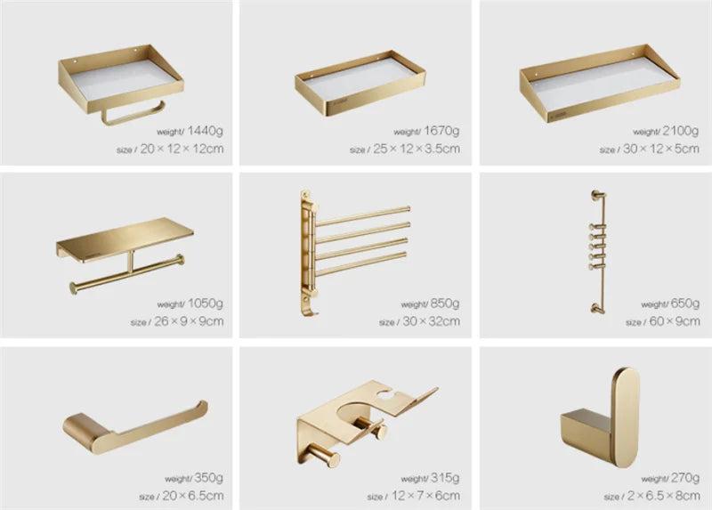 Bathroom Accessories Bathroom Shelf Towel Rack Paper holder Toilet Brush Holder Towel Ranger Brushed Gold Brass Bath Hardware