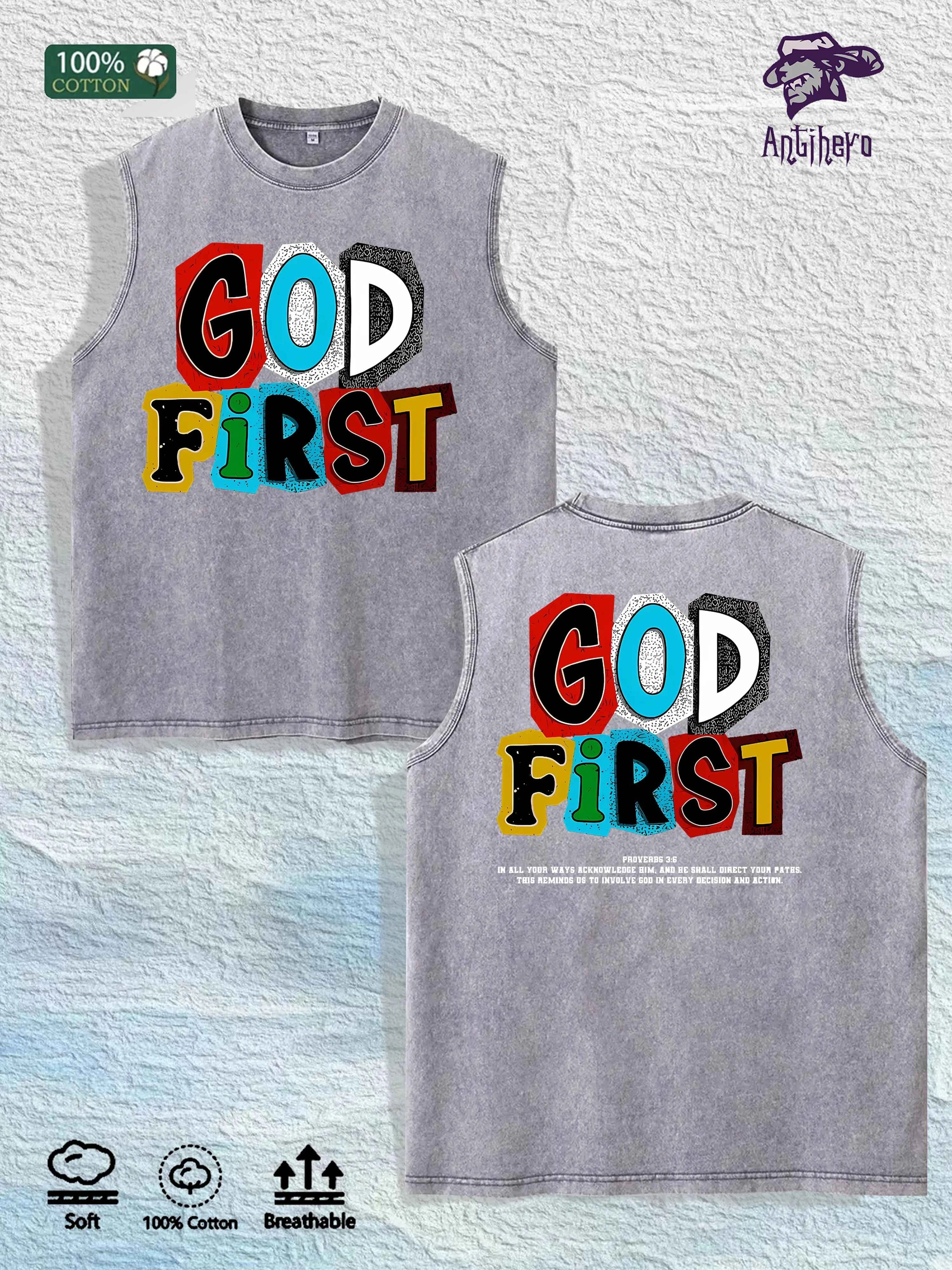 GOD FIRST Graphic Washed Vest US Warehouse 3 Colors Cotton Tank