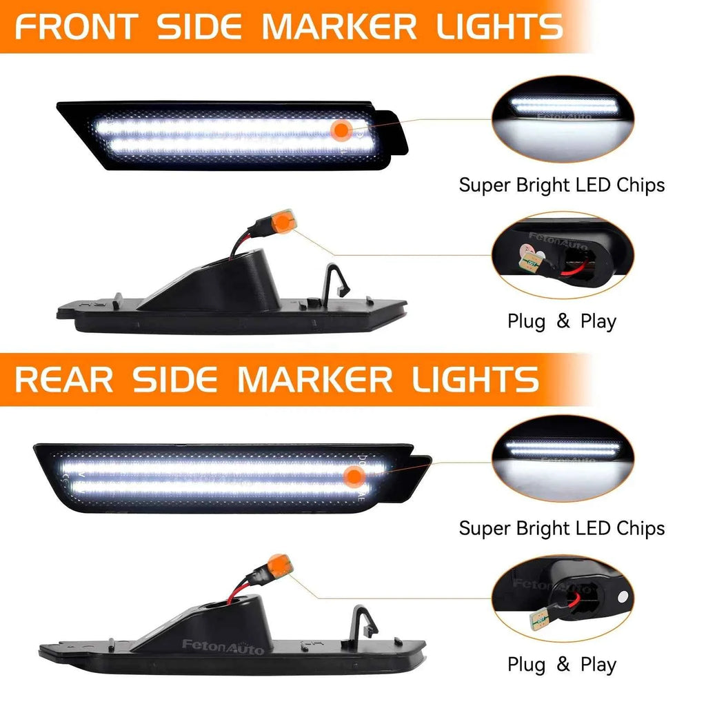 Dynamic Startup Side Marker Lights for Chevrolet Chevy Camaro SS RS ZL1 Led White Sequential Repeater Blink Indicator Lamps