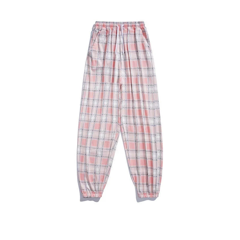 Pants Women New Bunch of feet Fashion Loose Black Plaid Summer Harajuku Students Streetwear Harem Long Trousers Womens Chic