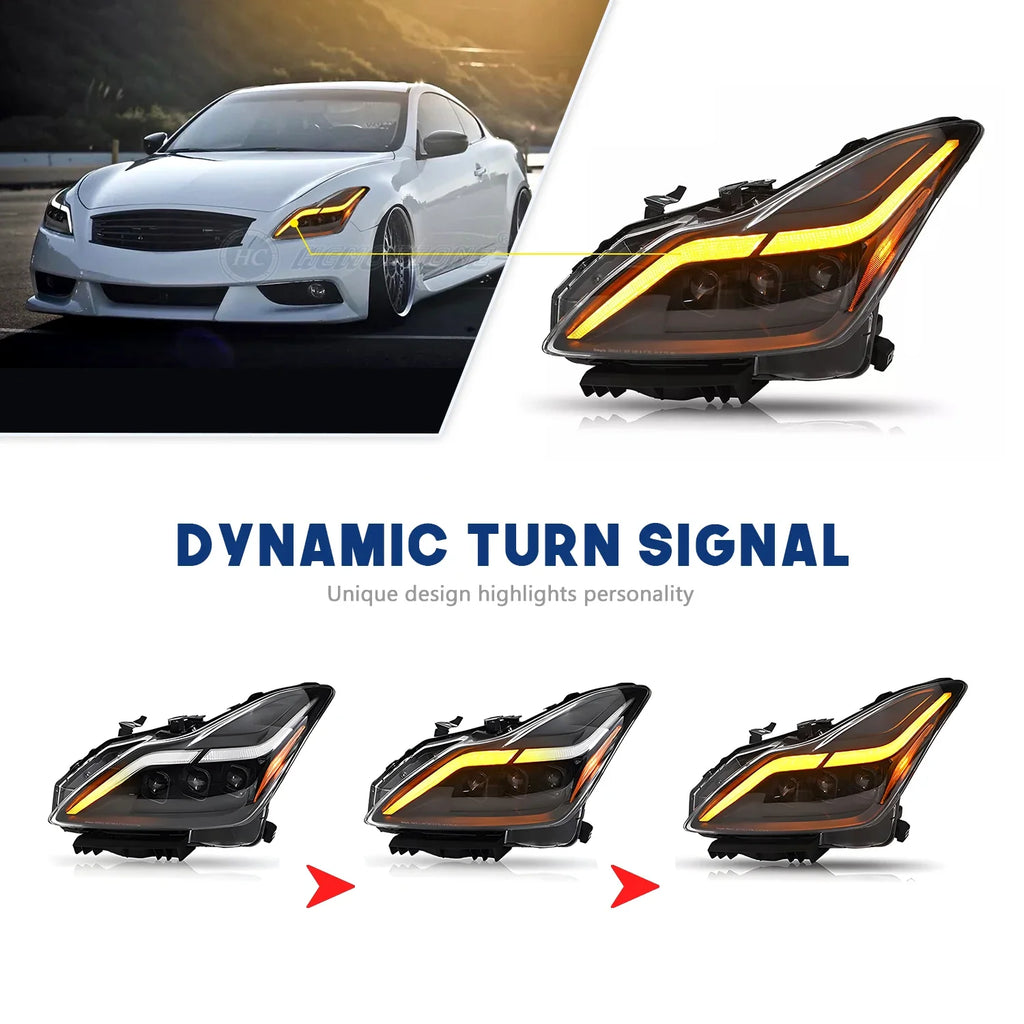HCMOTIONZ LED Headlights for Infiniti G37 2008-2013 Animation DRL Q60 Coupe Convertible 2014-2015 Car Front Lamps Assembly