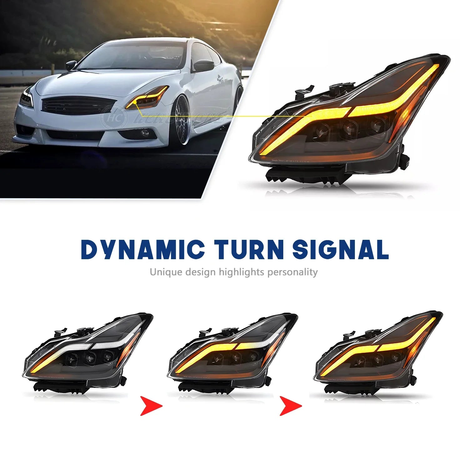 HCMOTIONZ LED Headlights for Infiniti G37 2008-2013 Animation DRL Q60 Coupe Convertible 2014-2015 Car Front Lamps Assembly
