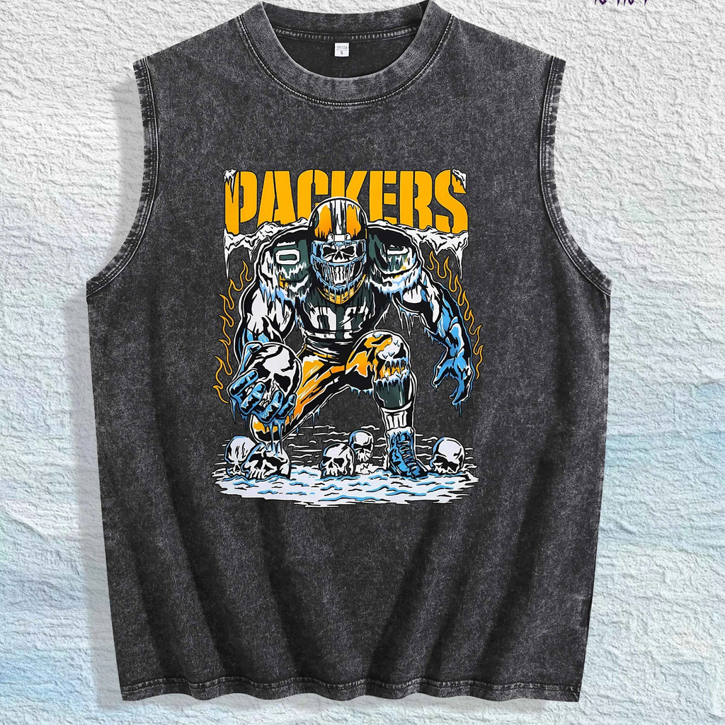 PACKERS Football Graphic Washed Vest US Warehouse 3 Colors Cotton Tank