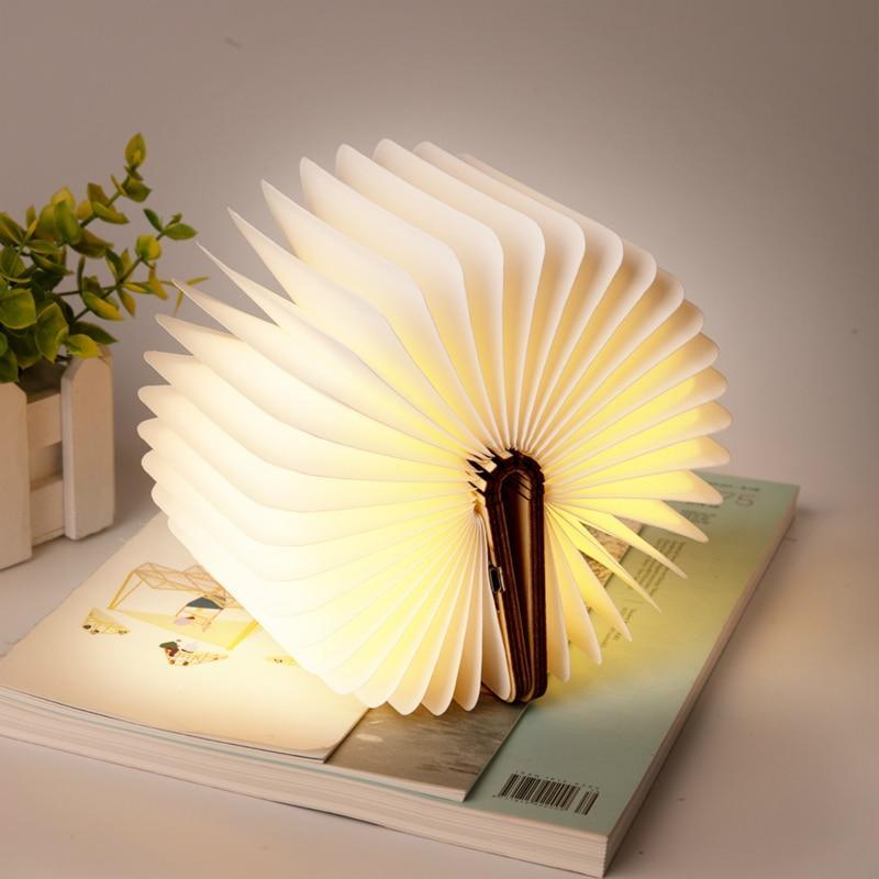 Wood Book Lamp Light USB Rechargeable Foldable Read Lamp LED Magnetic Colorful Dimming Night Light for Home Decor Gift