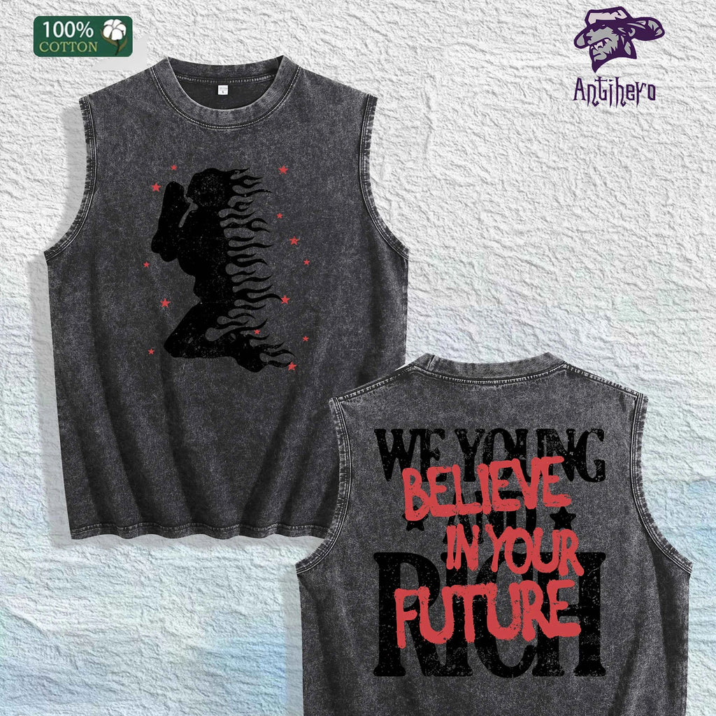 Young Rich Future Graphic Washed Vest US Warehouse 3 Colors Cotton Tank