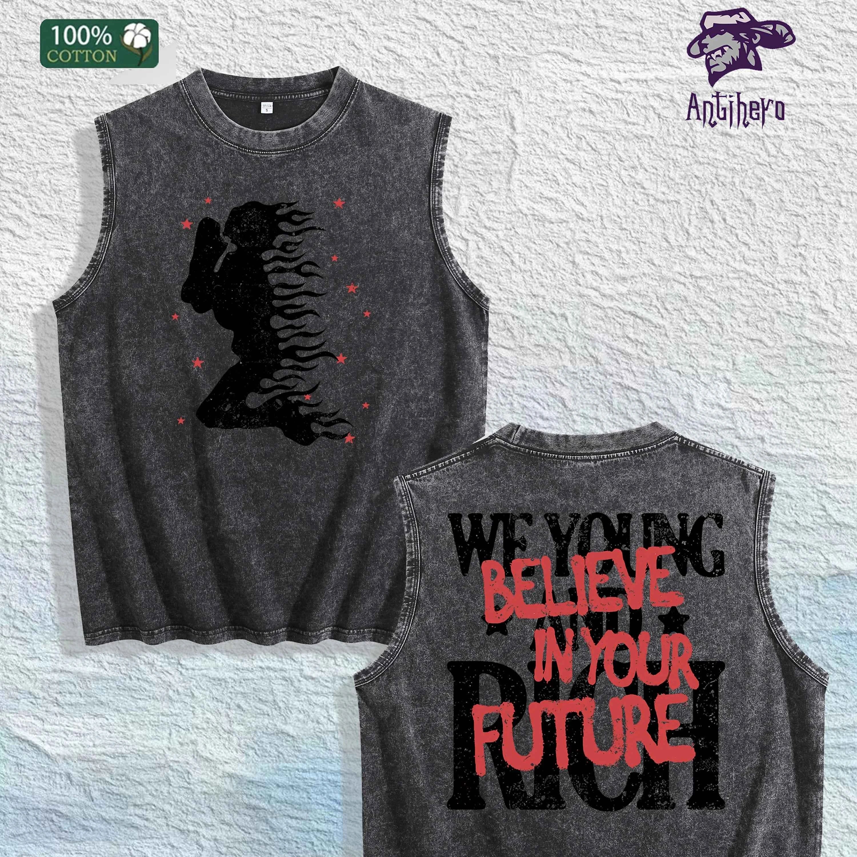 Young Rich Future Graphic Washed Vest US Warehouse 3 Colors Cotton Tank