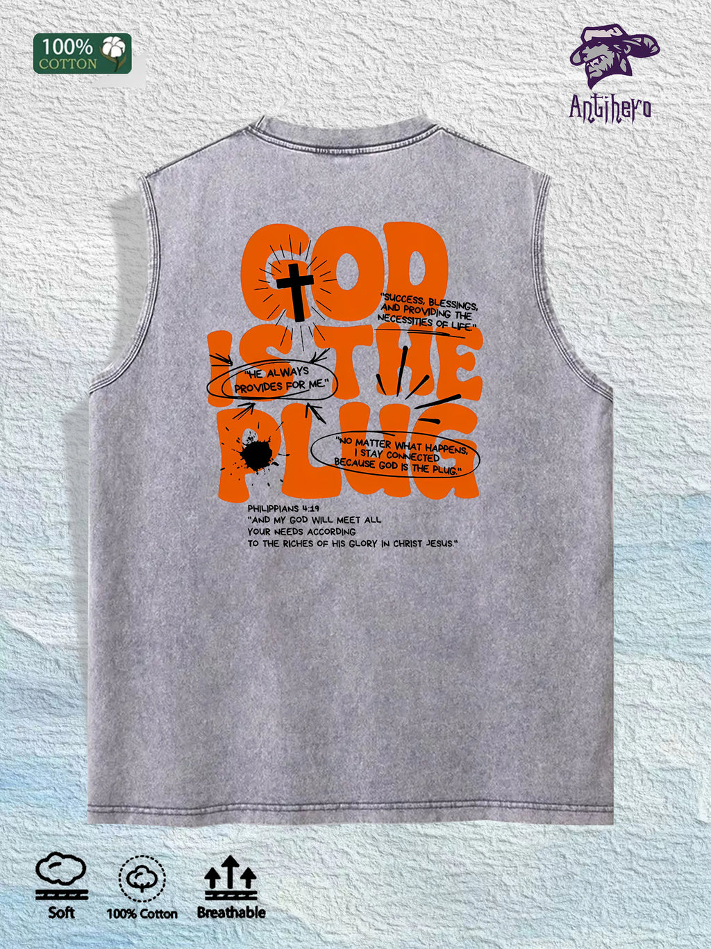 GOD IS the PLUG Graphic Washed Vest US Warehouse 3 Colors Cotton Tank