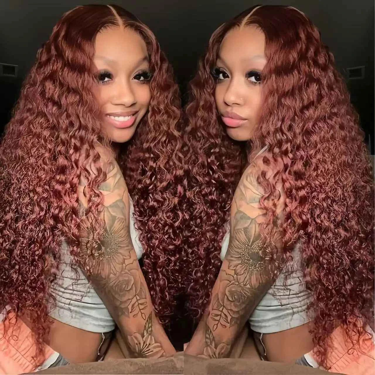 13x4 Reddish Brown Deep Wave Curly Wig Human Hair Hd Full Lace Front Wig Raw Hair hd Lace Frontal Wig for Black Women