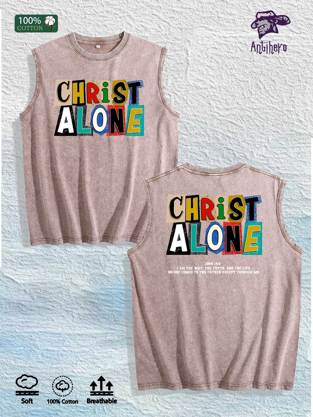 Christ Alone Graphic Washed Vest US Warehouse 3 Colors Cotton Tank