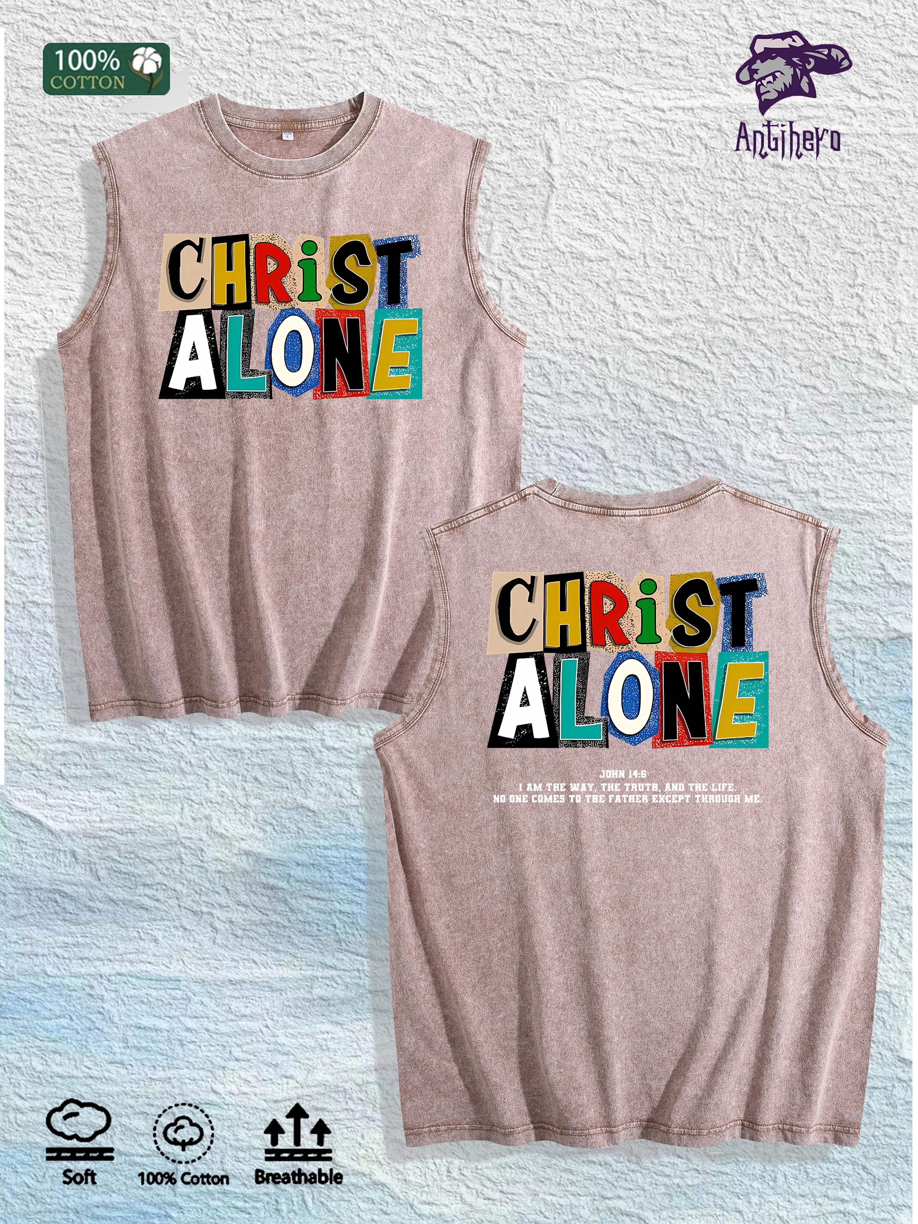 Christ Alone Graphic Washed Vest US Warehouse 3 Colors Cotton Tank