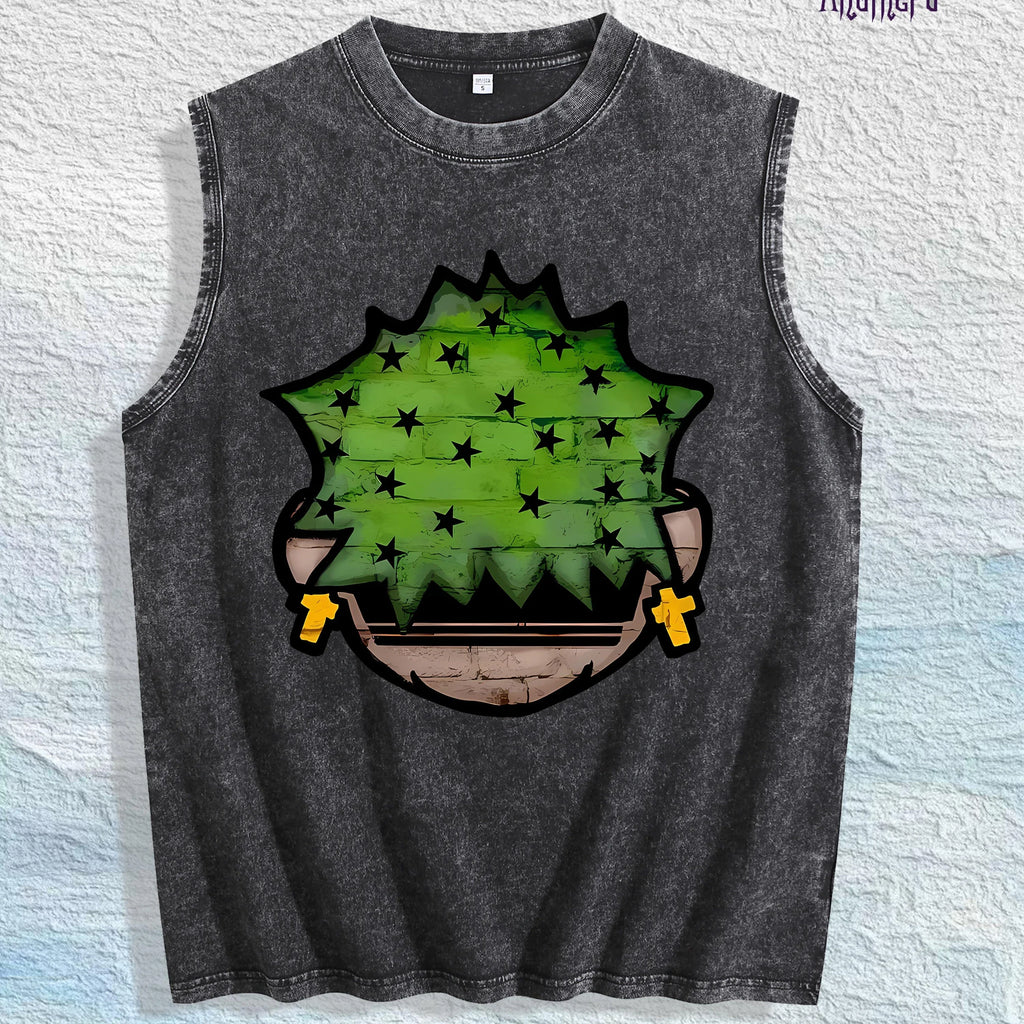 Cartoon Plant Graphic Washed Vest US Warehouse 3 Colors Cotton Tank