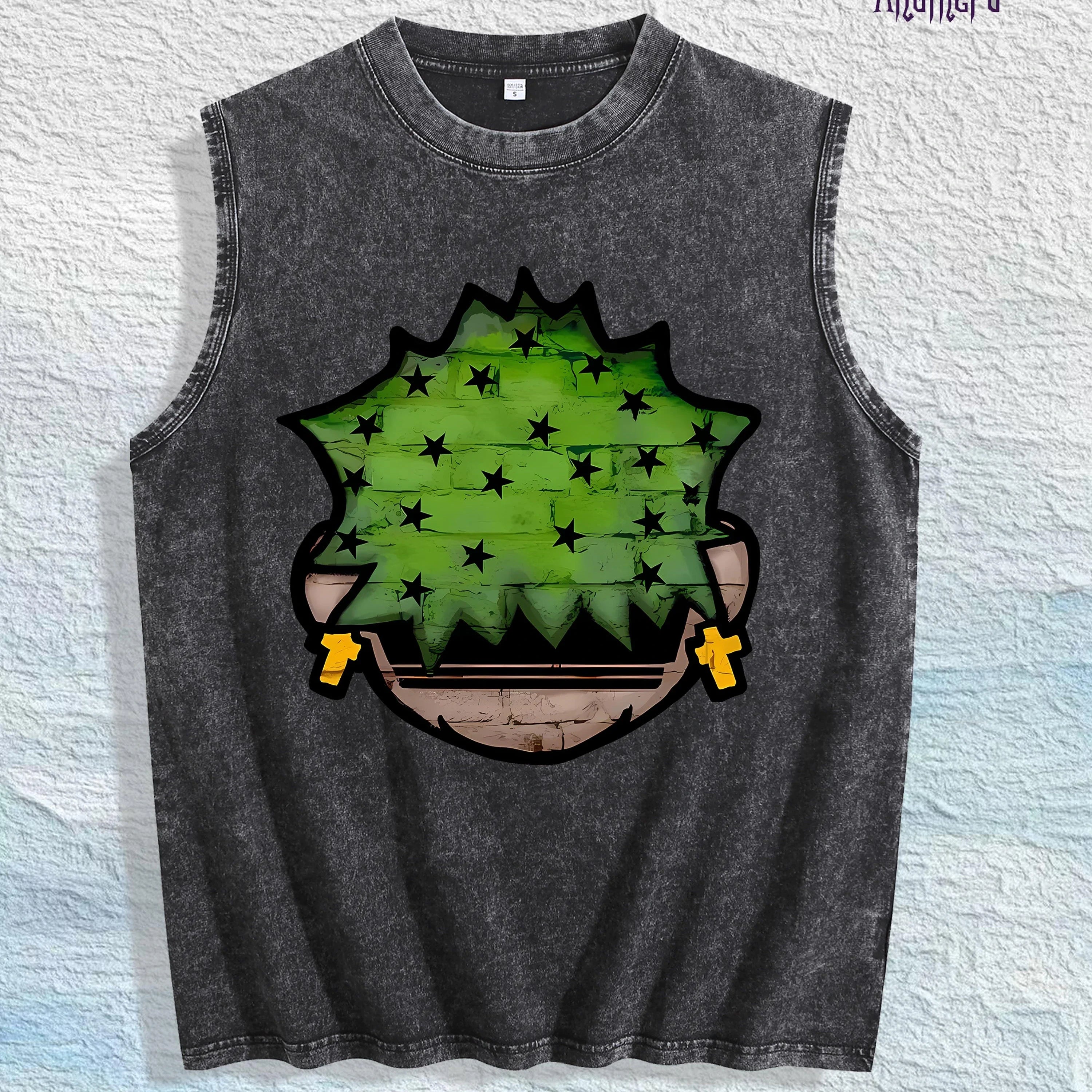 Cartoon Plant Graphic Washed Vest US Warehouse 3 Colors Cotton Tank
